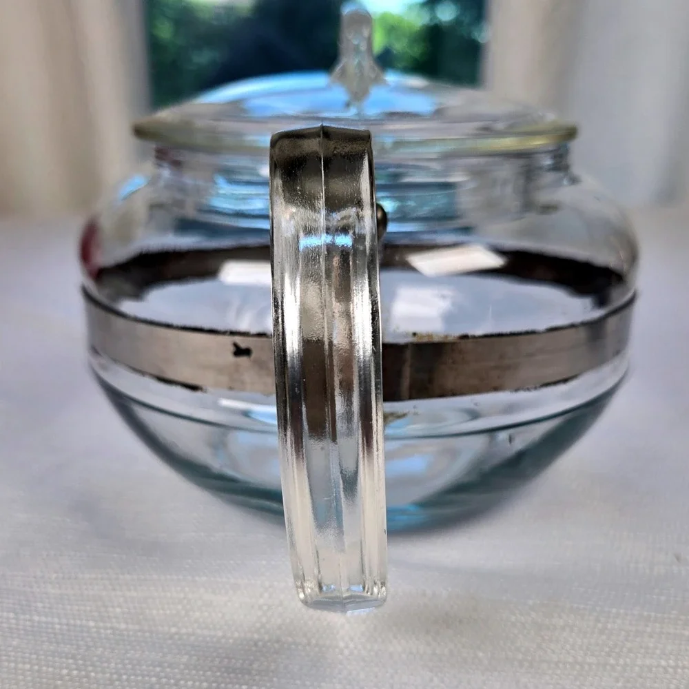 Vintage Pyrex 8126-B Clear Glass Teapot  Server Stainless Band USA MCM
